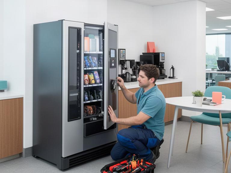 Tecnico che installa un distributore automatico in un